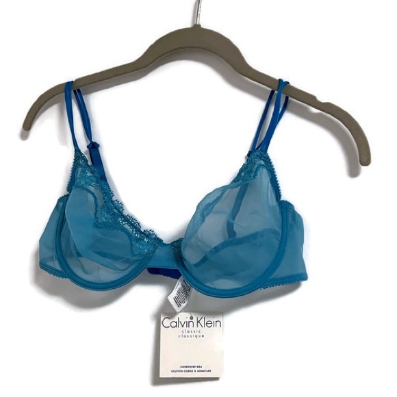 NWT Calvin Klein aqua blue sheer bra 36C, string bikini Medium AND thong, 3 pcs. - Picture 6 of 16
